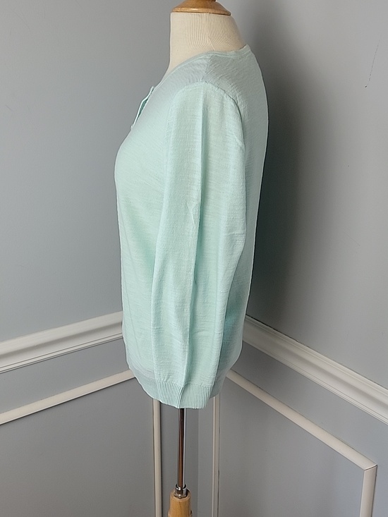 LOFT OUTLET Seafoam Aqua Textured Lightweight 3/4 Sleeve Crewneck Cardigan L - Picture 2 of 7